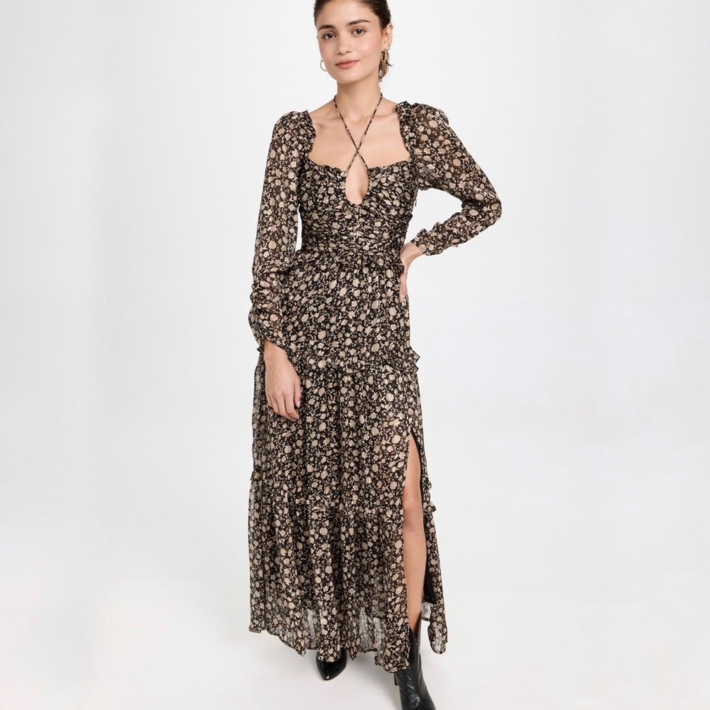 Astr Black Floral Maxi Dress with Cream Print